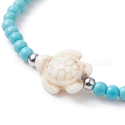 4Pcs 4 Style Dyed Synthetic Turquoise Starfish & Turtle Beaded Stretch Bracelets Set for Women&nbsp;BJEW-JB09338