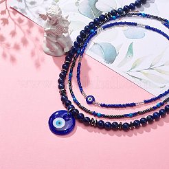 3Pcs 3 Style Lampwork Evil Eye Pendant Necklaces Set&nbsp;NJEW-JN04016