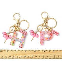 Letter A~Z Transparent Glitter Resin Pendant Keychains&nbsp;KEYC-FZ00024-07