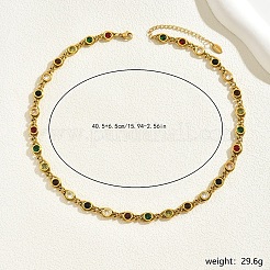 Stainless Steel Pave Colorful Cubic Zirconia Flat Round Link Chain Necklaces for Women&nbsp;FO2837