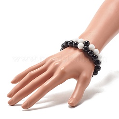 2Pcs 2 Color 10.5MM Natural Mashan Jade(Dyed) & Malaysia Jade(Dyed) Round Beaded Stretch Bracelets Set&nbsp;BJEW-JB07642