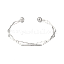 Non-Tarnish 304 Stainless Steel 2 Line Open Cuff Bangles for Women&nbsp;BJEW-S155-02P