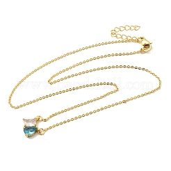 Brass Pave Cubic Zirconia Rectangle & Teardrop Pendant Cable Chain Necklaces&nbsp;KK-CBAB173-05G-05