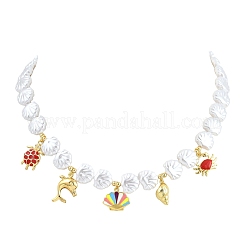 Ocean Brass Enamel Sea Animals Pendant ABS Imitation Pearl Shell Shaped Beaded Necklaces&nbsp;KK-CBA4547-01G