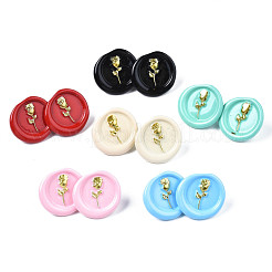 Flat Round with Rose Flower Stud Earrings for Women&nbsp;EJEW-N046-015-NR