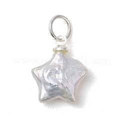 Natural Nucleated Baroque Keshi Pearl Star Charms with 304 Stainless Steel Findings&nbsp;PALLOY-JF05004