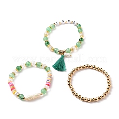 Gemstone Multi-layered Stretch Beaded Bracelets Sets&nbsp;BJEW-JB05756-03