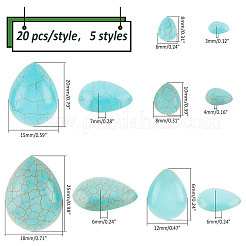 100Pcs 5 Styles Craft Findings Dyed Synthetic Turquoise Gemstone Flat Back Teardrop Cabochons&nbsp;TURQ-PH0001-06