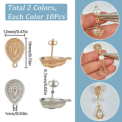 10 Pairs 2 Color Alloy Teardrop Stud Earring Findings&nbsp;PALLOY-SC0004-33