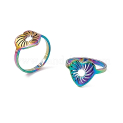 Ion Plating(IP) 201 Stainless Steel Hollow Out Heart Adjustable Ring for Women&nbsp;RJEW-C045-02M