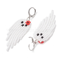 Halloween Woven MIYUKI Seed Beads Ghost Hoop Earrings&nbsp;EJEW-JE05854-02