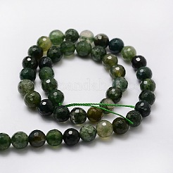 Faceted Round Natural Moss Agate Bead Strands&nbsp;G-L437-24-8mm