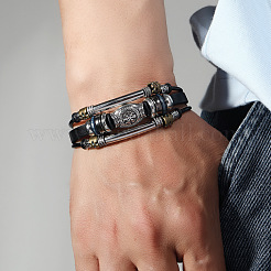 Viking Helm Alloy & Imitation Leather & CCB Plastic Multi-strand Bracelets for Men&nbsp;FS-WG23689-01