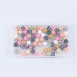 70Pcs 10 Styles Printed Round Silicone Focal Beads&nbsp;SIL-SZ0002-37