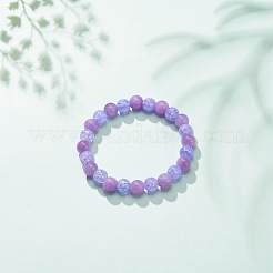 Natural Yellow Jade & Synthetic Crackle Quartz Round Beaded Stretch Bracelet for Women&nbsp;BJEW-JB08528-01