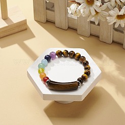 Natural Tiger Eye Rectangle & Mixed Stone Beaded Stretch Bracelet&nbsp;BJEW-JB08981-03