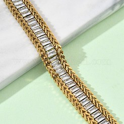 304 Stainless Steel & Glass Wheat Chain Double Layers Bracelets for Women&nbsp;BJEW-F540-08G-01