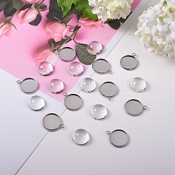 304 Stainless Steel Pendant Cabochon Settings and Clear Half Round Glass Cabochon&nbsp;STAS-X0017-12P-16mm