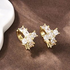 Brass Micro Pave Clear Cubic Zirconia Cross Cuff Earrings&nbsp;EJEW-F400-19G
