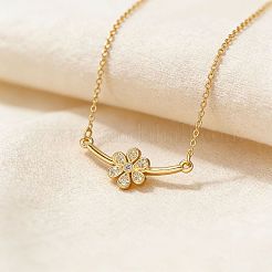 Brass Miccro Pave Clear Cubic Zirconia Flower Bar Pendant 304 Stainless Steel Cable Chain Necklaces for Women&nbsp;WG9CAE7-01