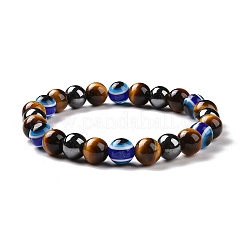 4Pcs Natural Gemstone and Evil Eye Resin Beads Stretch Bracelets Set for Women Men&nbsp;BJEW-JB08940