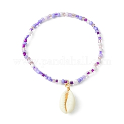 3Pcs 3 Color Glass Seed Beaded Stretch Bracelets Set with Natural Shell Charms&nbsp;BJEW-JB09660