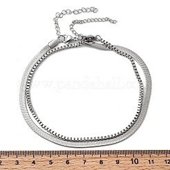 304 Stainless Steel Flat Snake Chain & Box Chain Double Layer Anklets for Women&nbsp;AJEW-F069-02P
