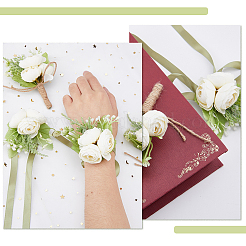 4Pcs 2 Style Silk Cloth Rose Flower Boutonniere Brooch & Wrist Corsage&nbsp;AJEW-HY0001-32