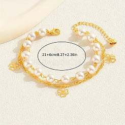 Elegant Brass & Imitation Pearl Double Layer Clover Pendant Anklets for Women's Fashion Style&nbsp;KI5971