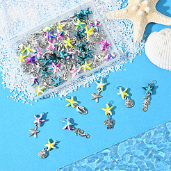 42Pcs 21 Styles Dyed Synthetic Turquoise Starfish & Alloy Sea Animals Pendants&nbsp;FIND-SC0019-12
