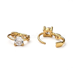 Brass Micro Pave Clear Cubic Zirconia Huggie Hoop Earrings&nbsp;EJEW-H121-13G