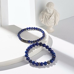 Natural Lapis Lazuli(Dyed) Round Beads Stretch Bracelets Set&nbsp;BJEW-JB06980-03