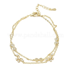 Brass Micro Pave Clear Cubic Zirconia Bowknot Link 2-Strand Bracelets&nbsp;KK-CBA6980-19G