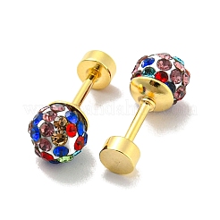 Rhinestone Round Ball Straight Barbell Stud Earrings&nbsp;AJEW-C032-03G