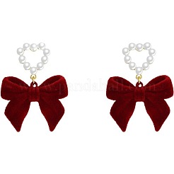 Heart with Bowknot Alloy Flocking Dangle Stud Earrings&nbsp;FS-WGEFD98-01