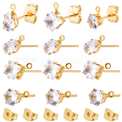 Brass Micro Pave Cubic Zirconia Stud Earring Findings&nbsp;KK-BBC0022-24