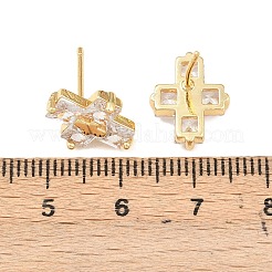 Brass Micro Pave Clear Cubic Zirconia Cross Stud Earrings&nbsp;EJEW-F400-22A-G