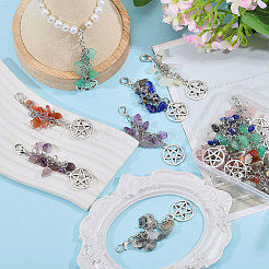 14Pcs 7 Colors Natural Gemstone and Alloy Pendant Decoration&nbsp;HJEW-CA00048