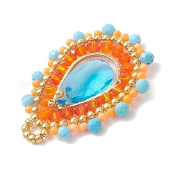 Natural Dyed Magnesite Faceted Round and Glass Seed Beaded Pendants&nbsp;PALLOY-MZ01218-02