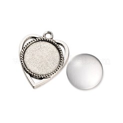 18x4mm Transparent Clear Glass Cabochons and Antique Silver Alloy Heart Pendant Cabochon Settings&nbsp;DIY-X0183-AS