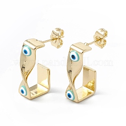 Brass Enamel Evil Eye Stud Earrings&nbsp;EJEW-A093-04G-M