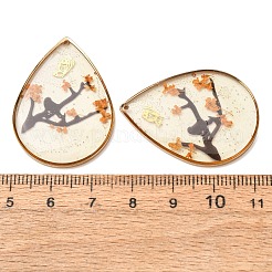 Brass & Transparent Epoxy Resin & Dried Flower Pendants&nbsp;RESI-G133-03G-04