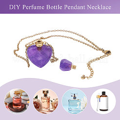 1Pc Stainless Steel Heart Natural Amethyst Perfume Bottle Necklaces for Women&nbsp;NJEW-CA0001-26B