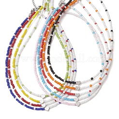 9Pcs 9 Colors Brass Heart Glass Seed Beaded Necklaces&nbsp;NJEW-JN05956