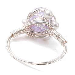 Round Glass & Shell Pearl Finger Rings&nbsp;RJEW-JR00795
