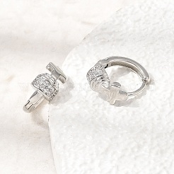 Cross Brass Micro Pave Cubic Zirconia Hoop Earrings&nbsp;KK-CBAEEA8-37P