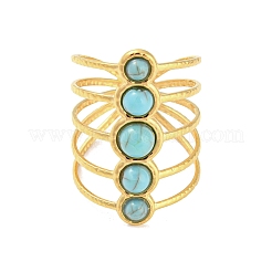 Synthetic Turquoise Beaded Open Cuff Ring&nbsp;RJEW-G293-01A