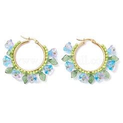 Glass Flower Hoop Earrings&nbsp;EJEW-TA00589