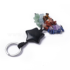 Natural & Synthetic Mixed Gemstone Star with Mixed Gemstone Chips Beaded Tassel Keychains&nbsp;KEYC-P012-01P