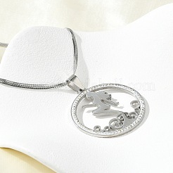 201 Stainless Steel Crystal Rhinestone Ring with Mermaid Pendant Necklaces for Women&nbsp;NJEW-P327-02P